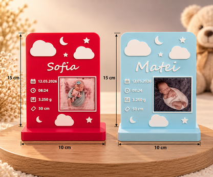 Ramă 3D personalizată pentru bebeluși, roșie și albastră, 15 × 10 cm, cu magnet foto și suport